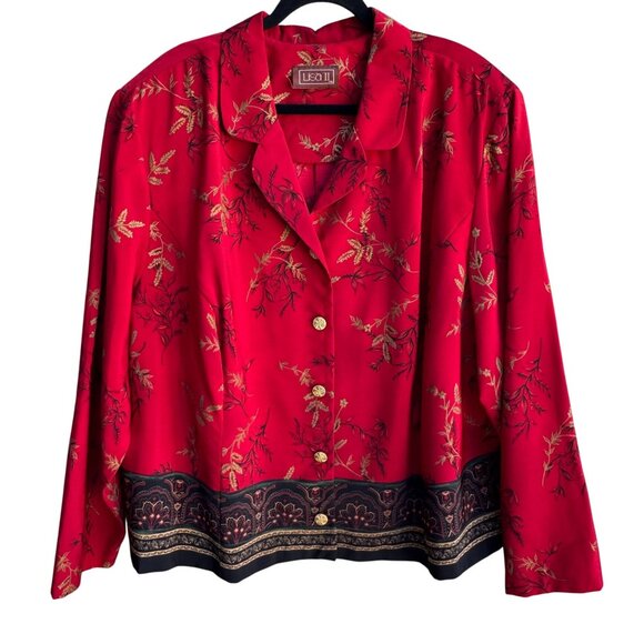 Lisa II Vintage Red Floral Button-Up Womens Long Sleeve Blazer Style Blouse XXL - Picture 1 of 9
